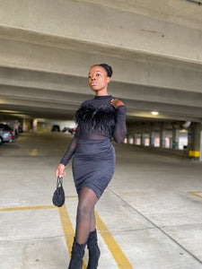 Sheer Foxy black feather Top